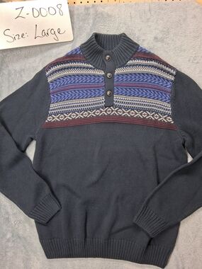 Chaps Navy Fair Isle Knit Sweater Pullover with Multicolor Yoke